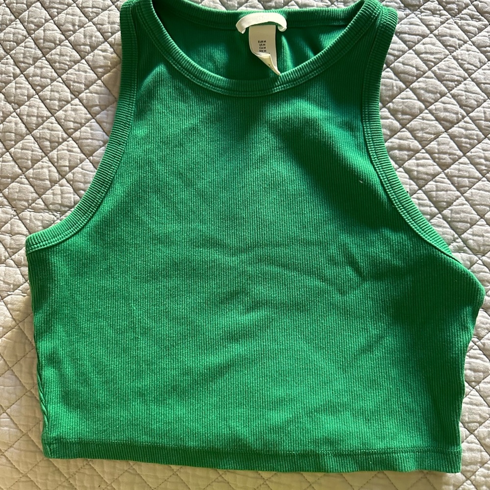 Green Ribbed Crop Top